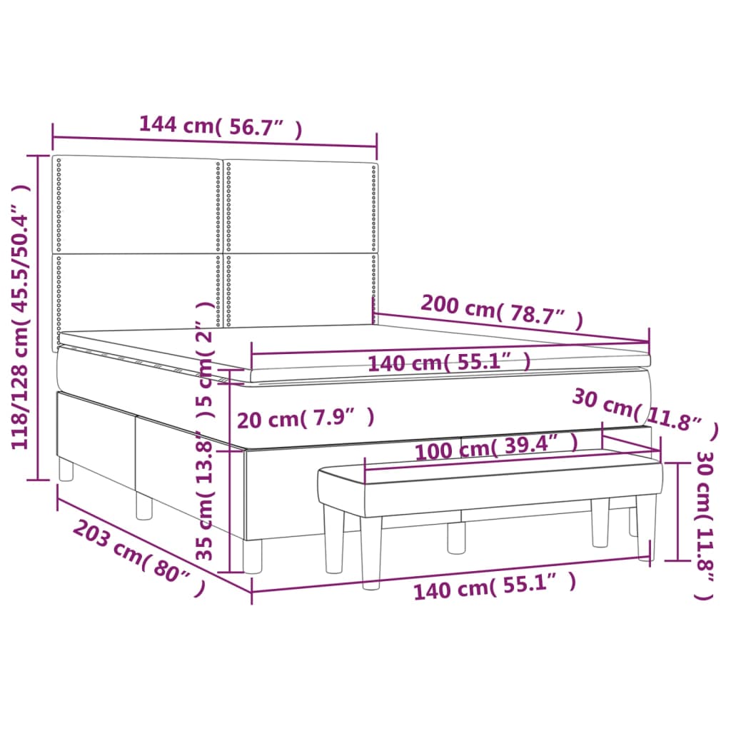 Box Spring Postel S Matrací Tmavě Hnědá 140X200 Cm Textil