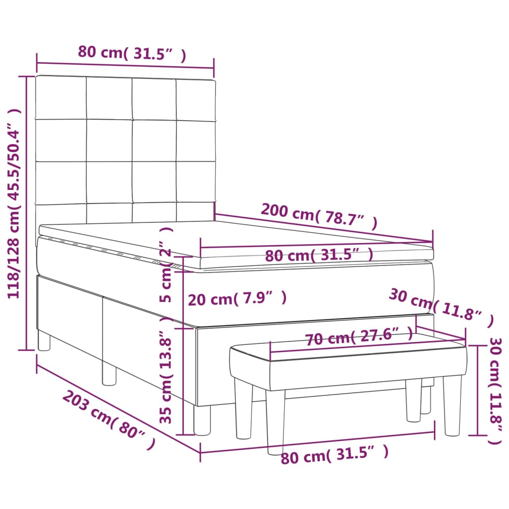 Box Spring Postel S Matrací Modrá 80X200 Cm Textil