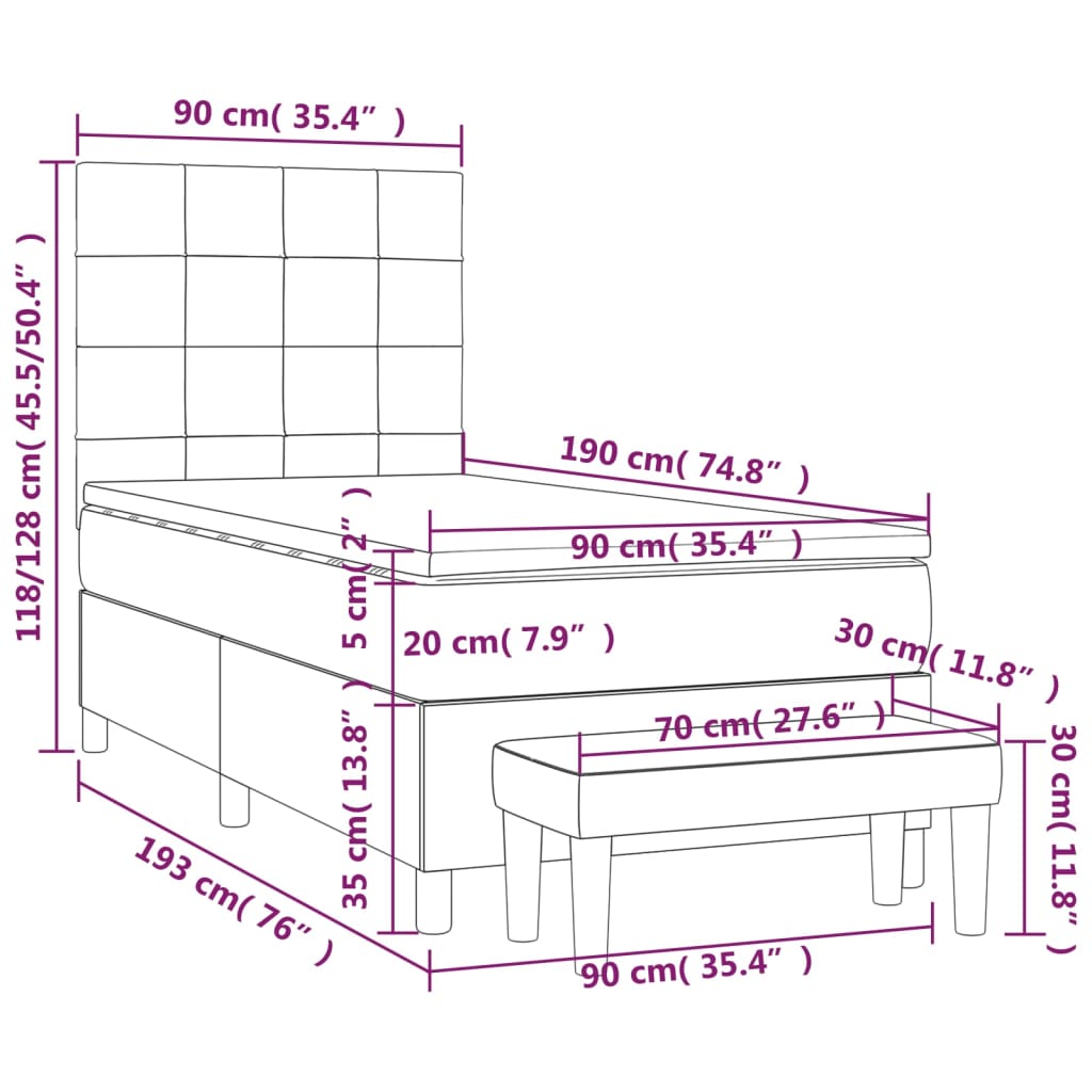 Box Spring Postel S Matrací Tmavě Hnědá 90X190 Cm Textil