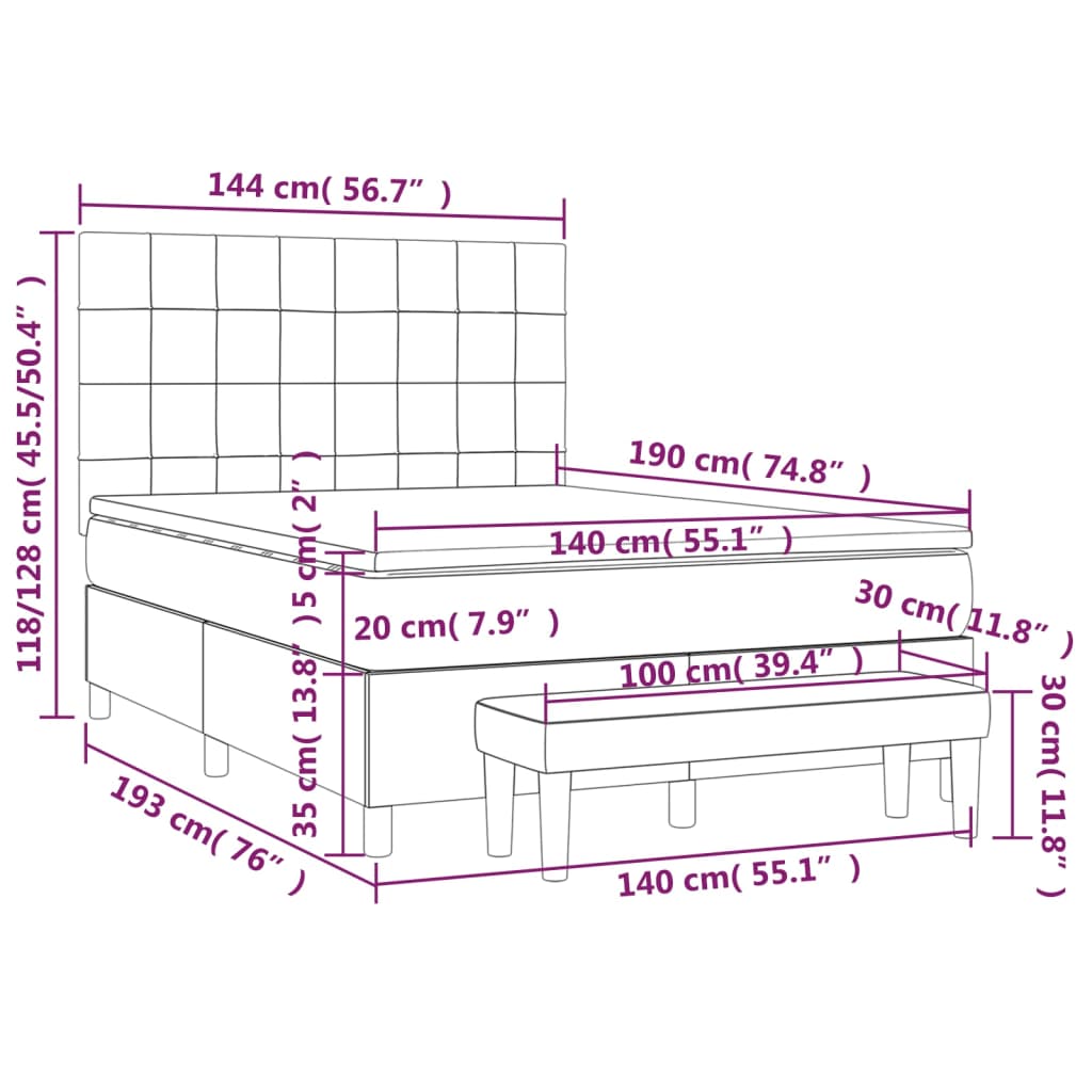 Box Spring Postel S Matrací Tmavě Hnědá 140X190 Cm Textil