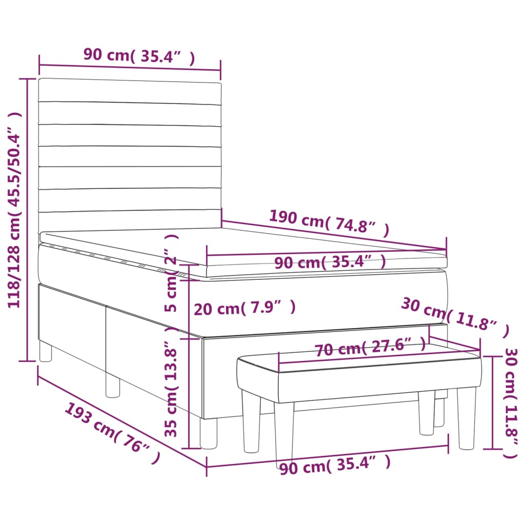 Box Spring Postel S Matrací Tmavě Hnědá 90X190 Cm Textil