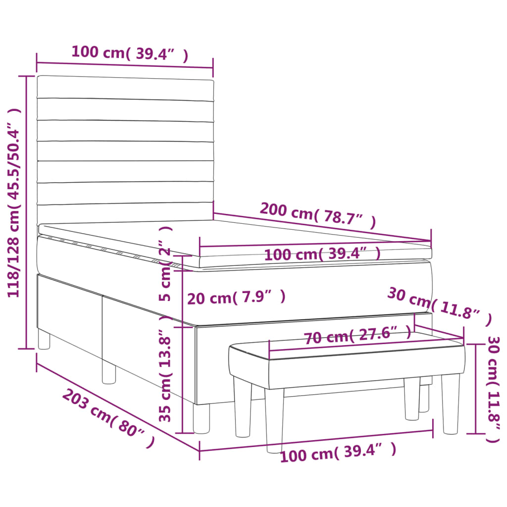 Box Spring Postel S Matrací Tmavě Hnědá 100 X 200 Cm Textil