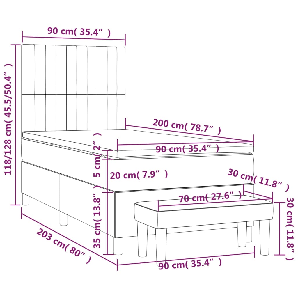 Box Spring Postel S Matrací Tmavě Hnědá 90X200 Cm Textil