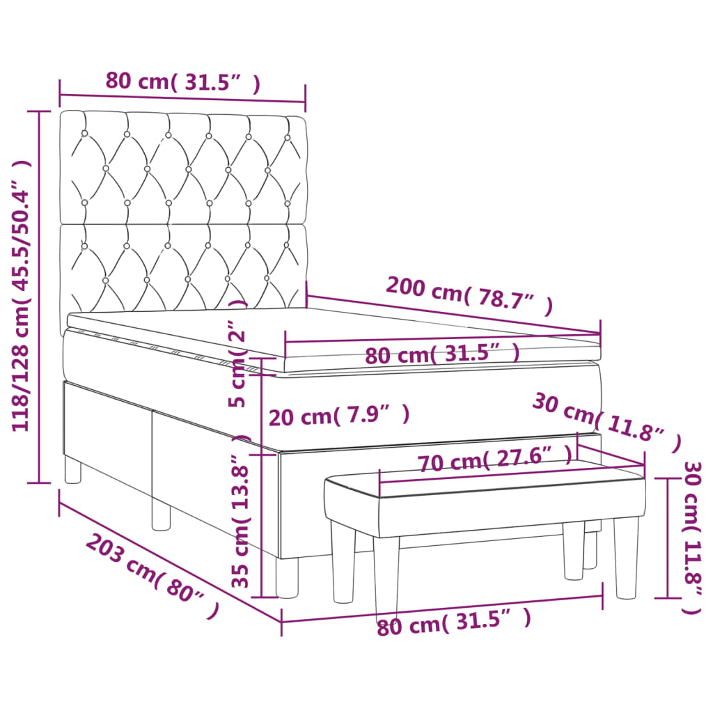 Box Spring Postel S Matrací Tmavě Hnědá 80X200 Cm Textil