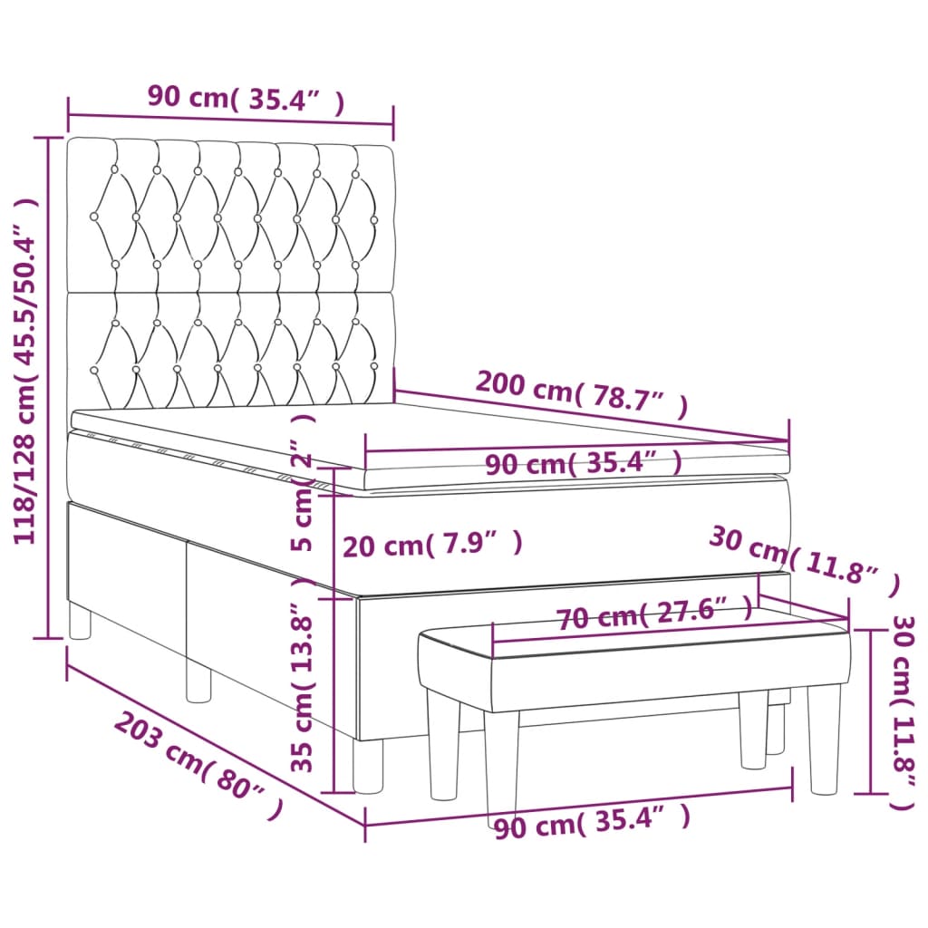 Box Spring Postel S Matrací Tmavě Hnědá 90X200 Cm Textil