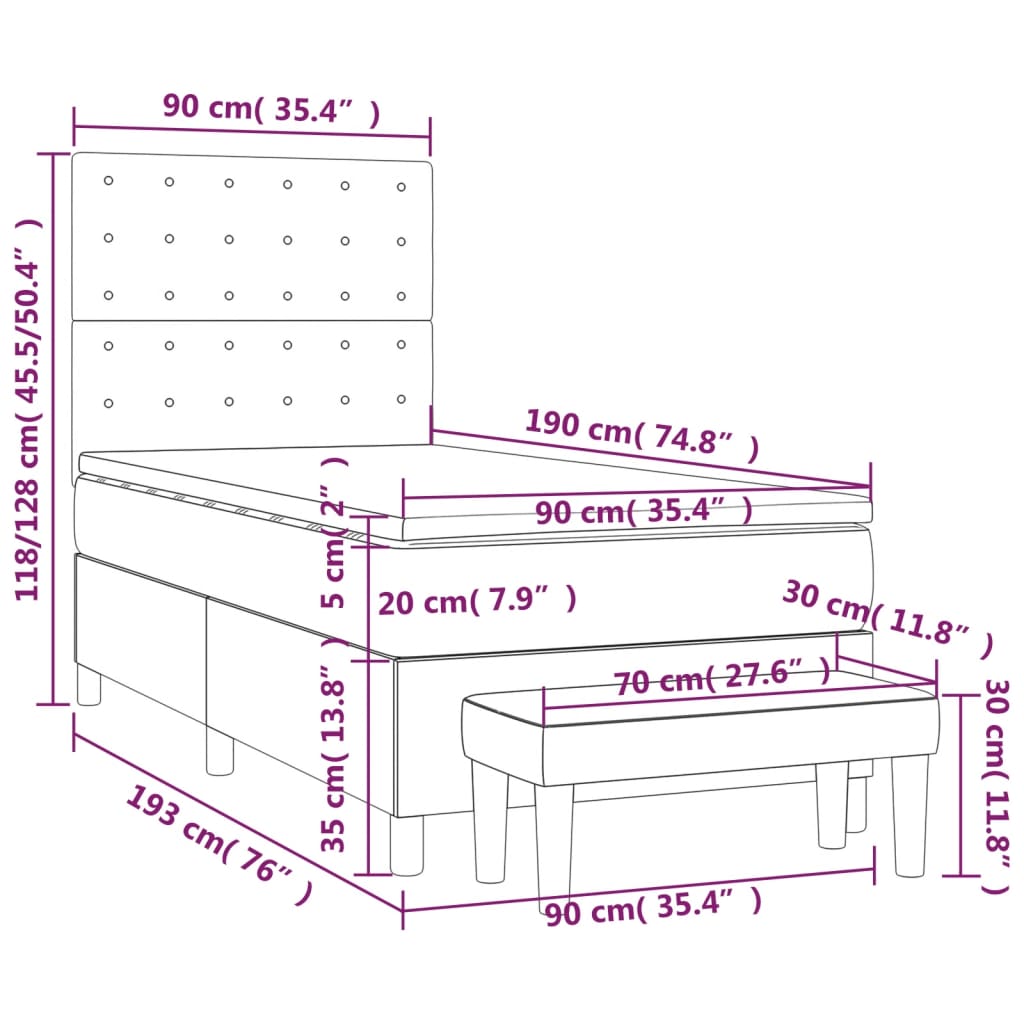 Box Spring Postel S Matrací Tmavě Hnědá 90X190 Cm Textil
