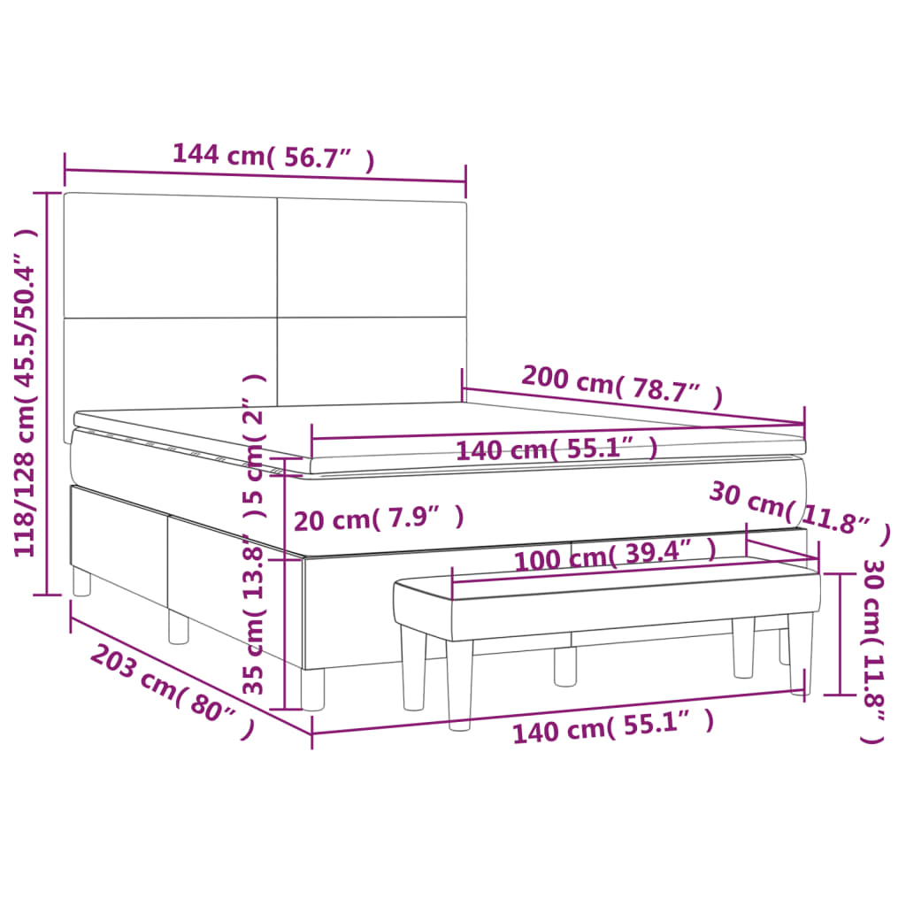 Box Spring Postel S Matrací Tmavě Hnědá 140X200 Cm Textil