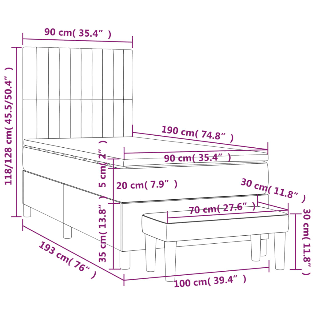 Box Spring Postel S Matrací Tmavě Hnědá 90X190 Cm Textil