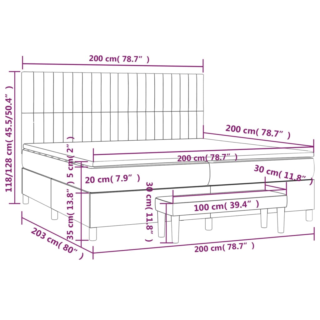 Box Spring Postel S Matrací Tmavě Hnědá 200X200 Cm Textil