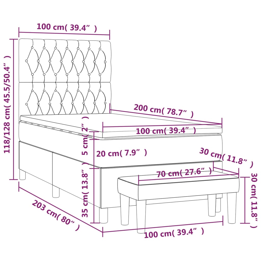 Box Spring Postel S Matrací Tmavě Hnědá 100 X 200 Cm Textil