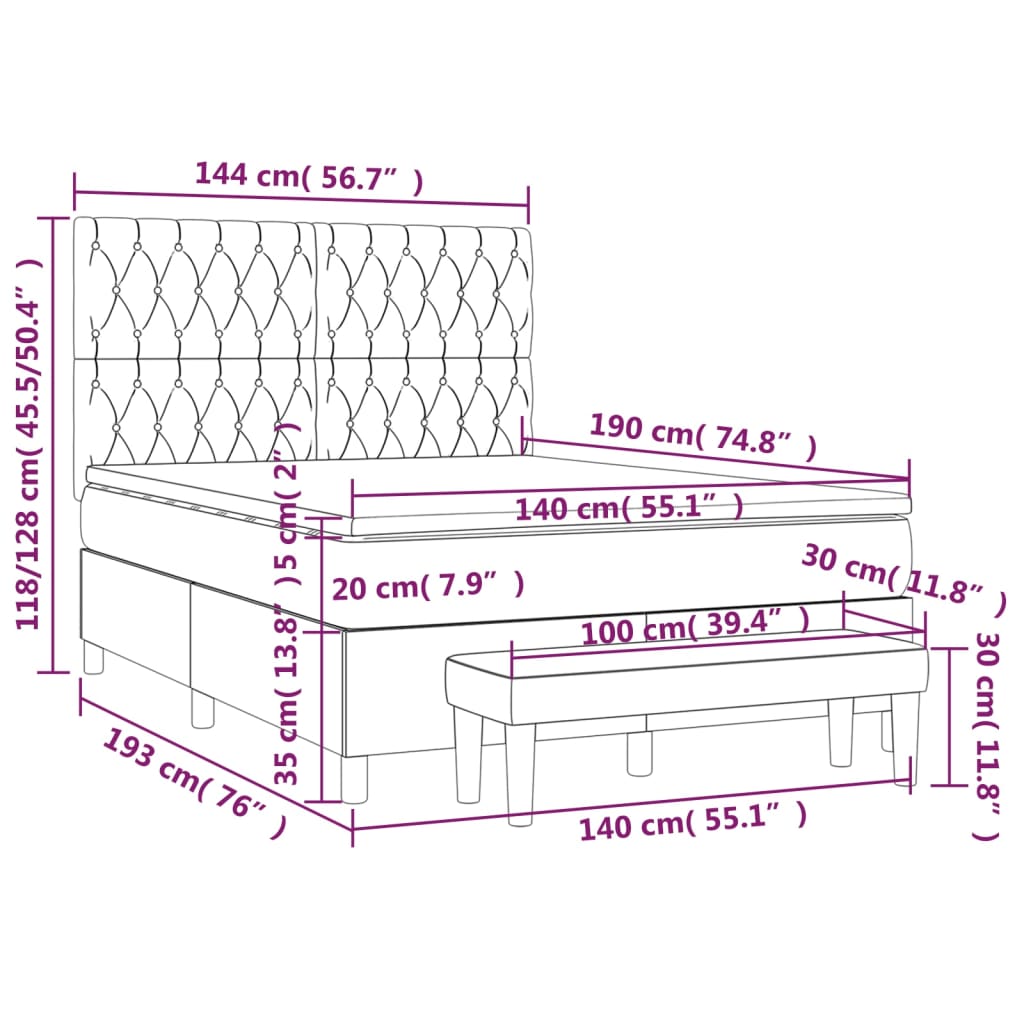 Box Spring Postel S Matrací Tmavě Hnědá 140X190 Cm Textil