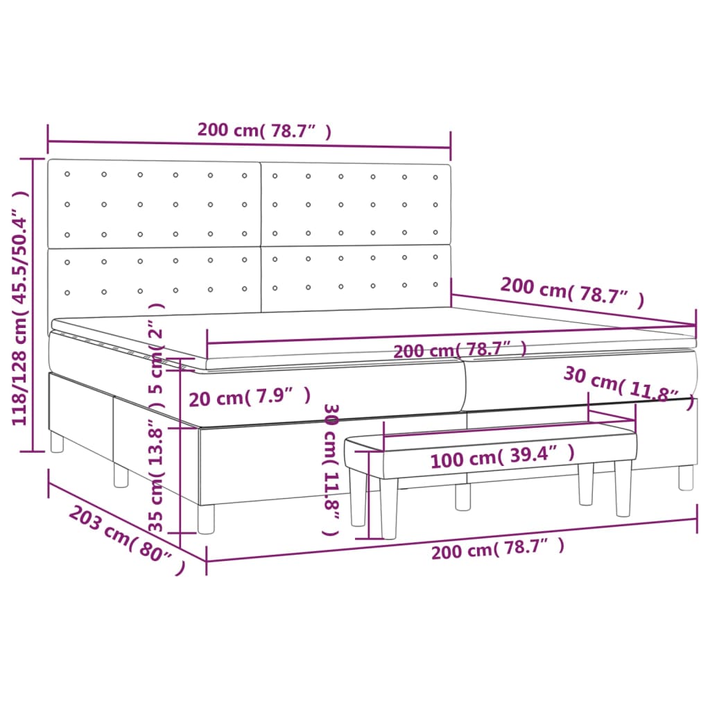 Box Spring Postel S Matrací Tmavě Hnědá 200X200 Cm Textil