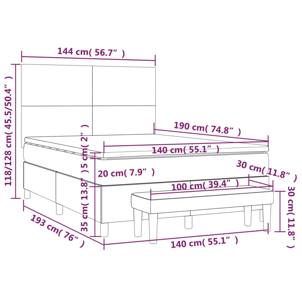 Box Spring Postel S Matrací Růžová 140X190 Cm Samet
