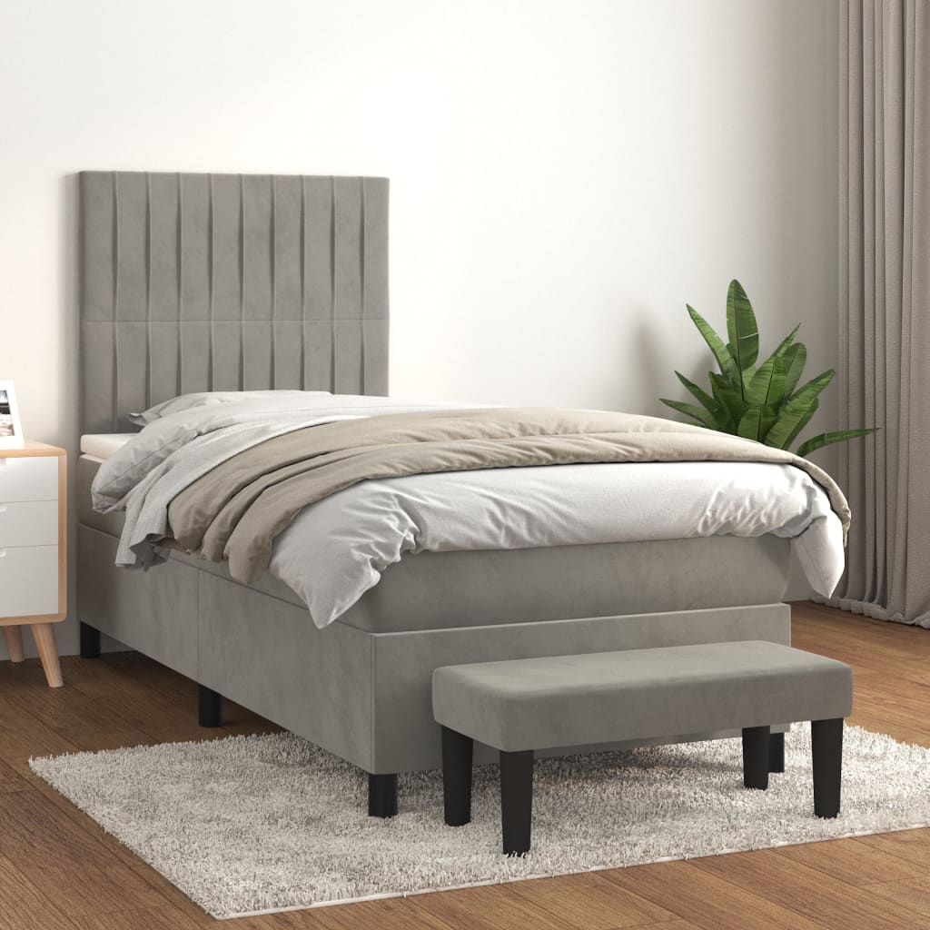 Box Spring Postel S Matrací Samet Světle Šedá
