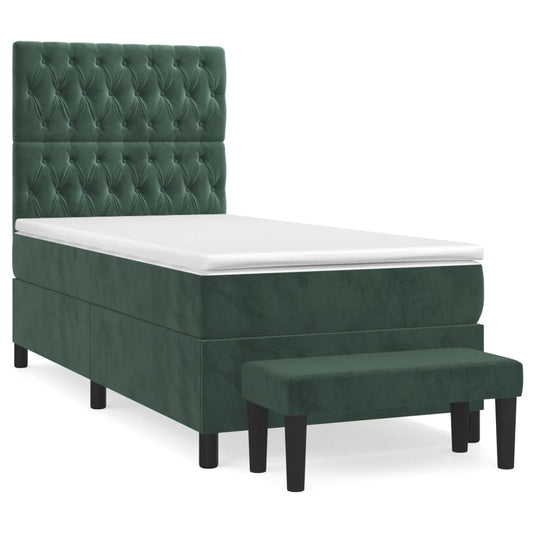 Box Spring Postel S Matrací Samet Tmavě Zelená