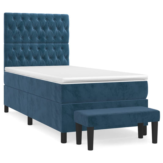 Box Spring Postel S Matrací Tmavě Modrá Samet Tmavě Moddrá