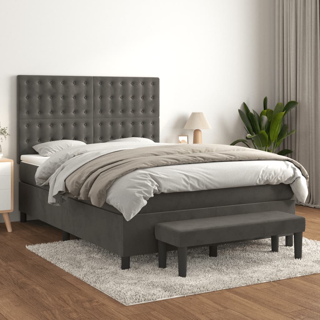 Box Spring Postel S Matrací Samet Tmavě Šedá