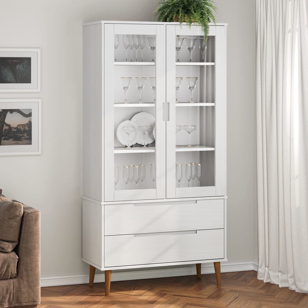 Vitrína Molde Šedá 90 X 35 X 175 Cm Masivní Borové Dřevo