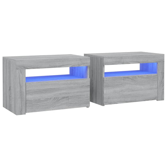 Noční Stolky 2 Ks S Led Osvětlením Šedé Sonoma 60 X 35 X 40 Cm