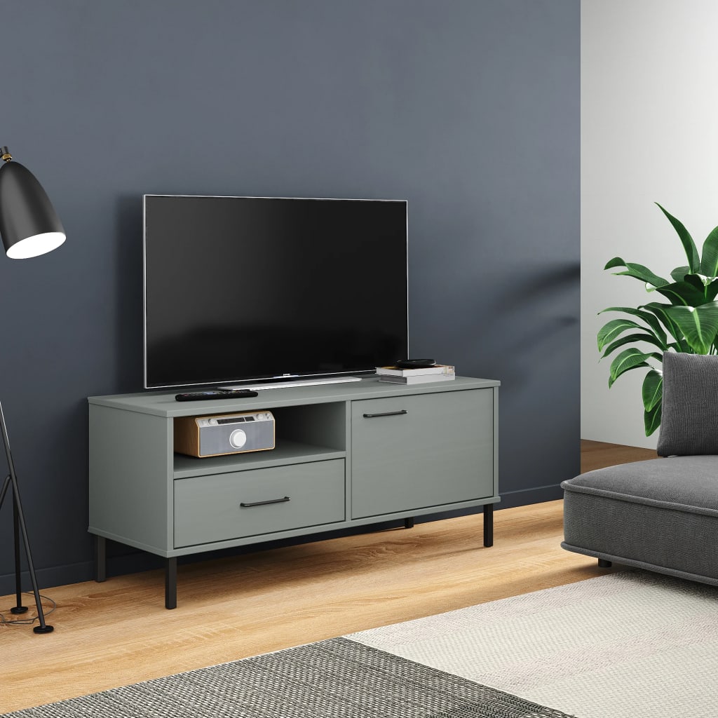 Tv Skříňka S Kovovými Nohami Masivní Borové Dřevo Oslo