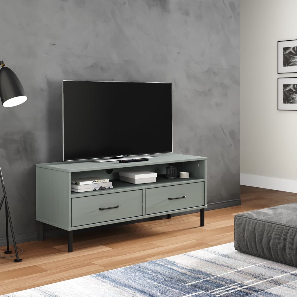 Tv Skříňka S Kovovými Nohami Masivní Borové Dřevo Oslo