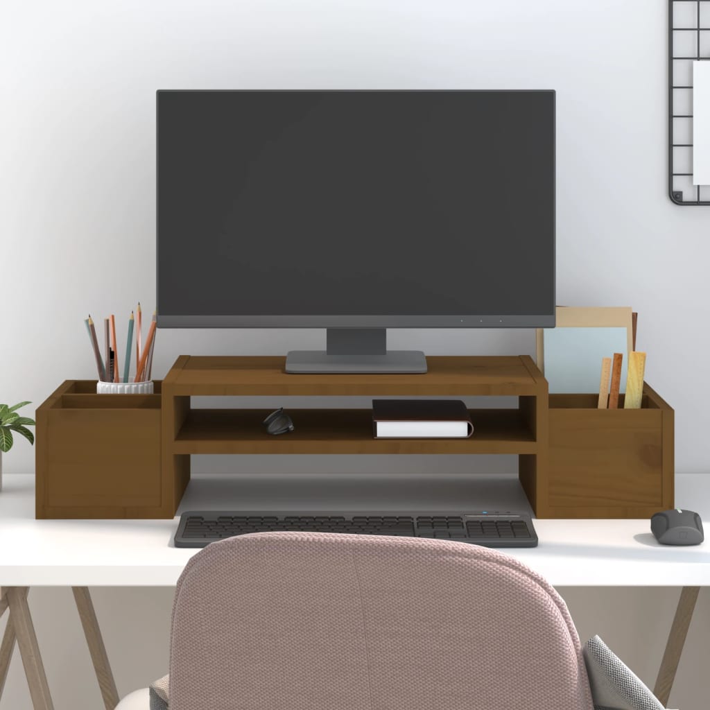 Stojan Na Monitor Bílý 100X27,5X15 Cm Masivní Borové Dřevo