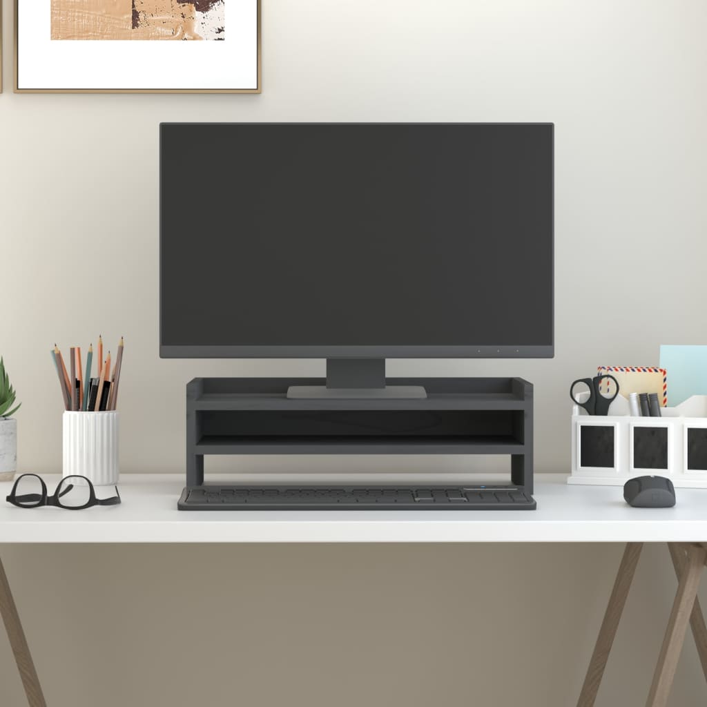 Stojan Na Monitor Bílý 100 X 24 X 16 Cm Masivní Borové Dřevo