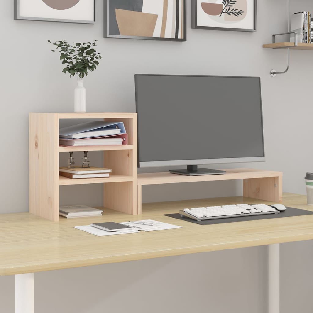 Stojan Na Monitor Bílý 81X20X30 Cm Masivní Borové Dřevo