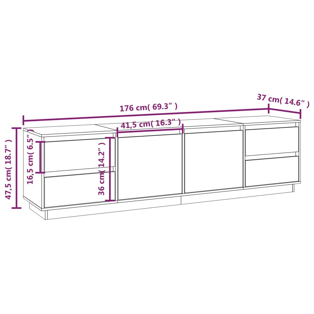 Tv Skříňka Medově Hnědá 176X37X47,5 Cm Masivní Borové Dřevo