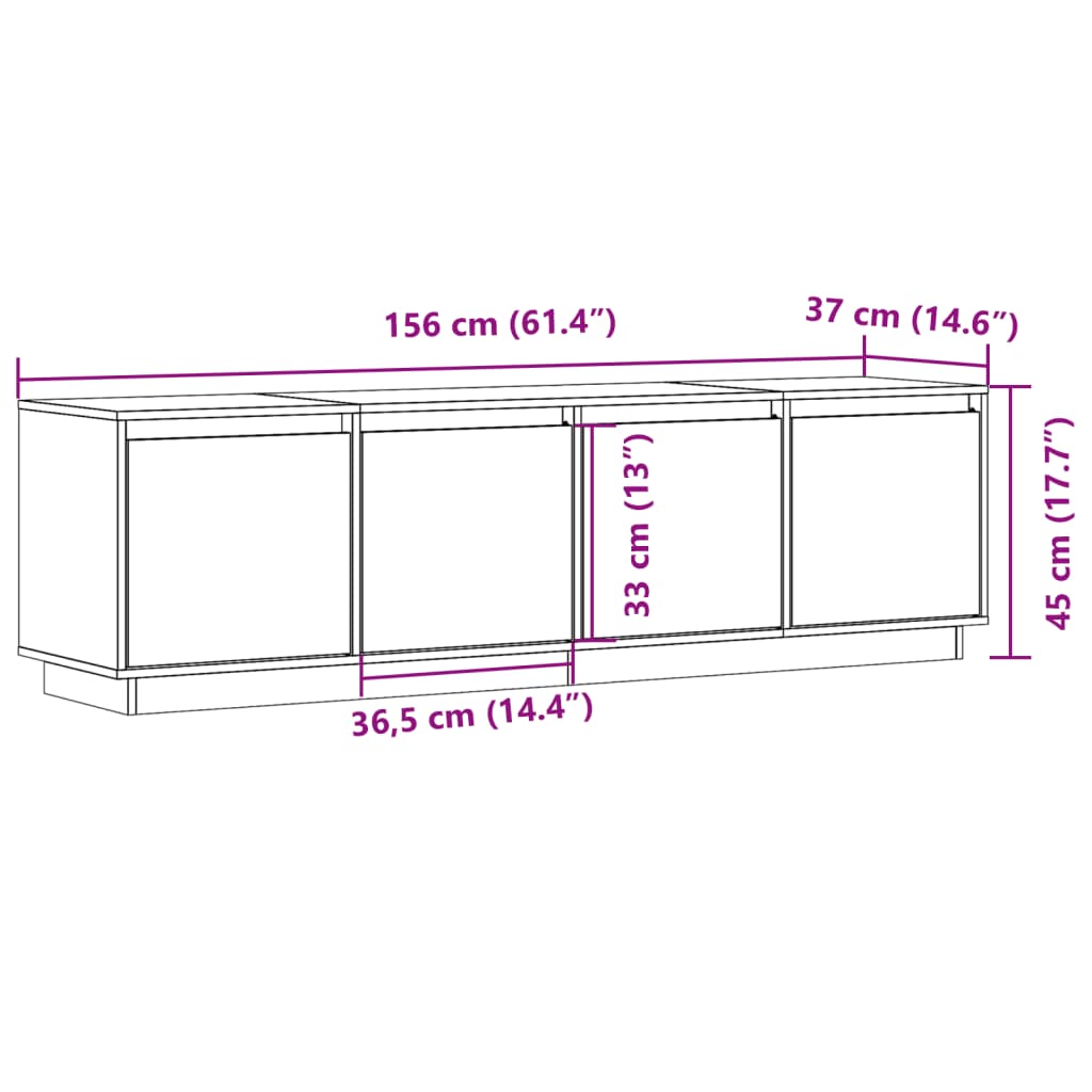 Tv Skříňka Bílá 156 X 37 X 45 Cm Masivní Borové Dřevo
