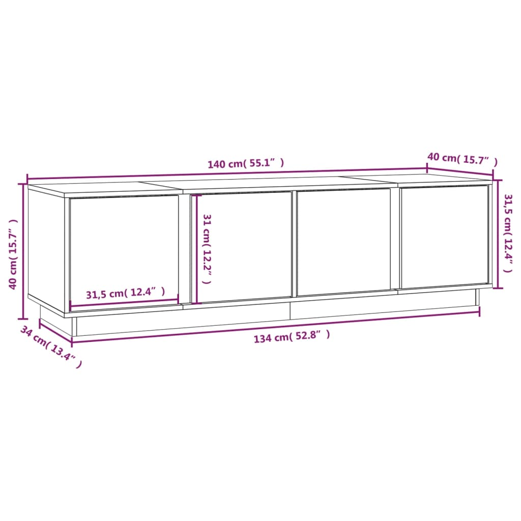 Tv Skříňka Bílá 140 X 40 X 40 Cm Masivní Borové Dřevo