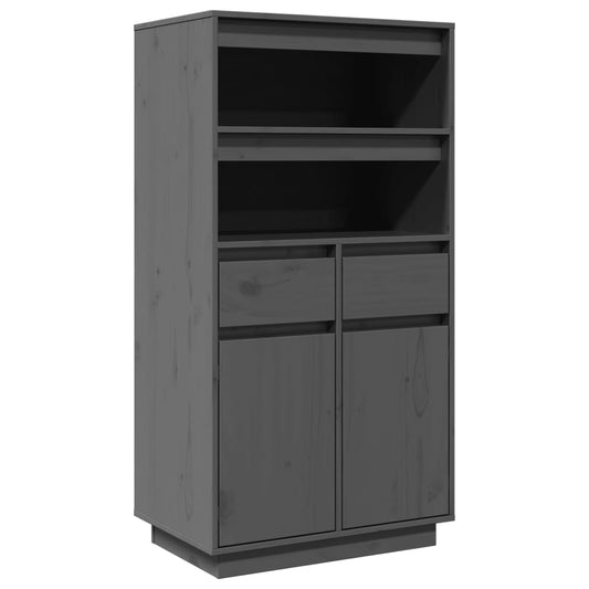 Skříň Highboard Šedá 60 X 40 X 116,5 Cm Masivní Borové Dřevo