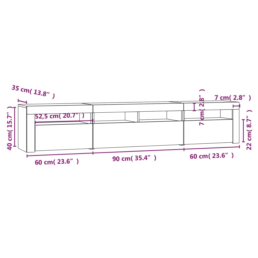 Tv Skříňka S Led Osvětlením Kouřový Dub 210 X 35 X 40 Cm