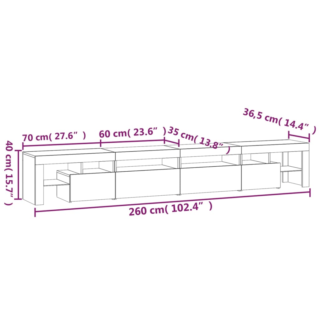 Tv Skříňka S Led Osvětlením Bílá 260X36,5X40 Cm