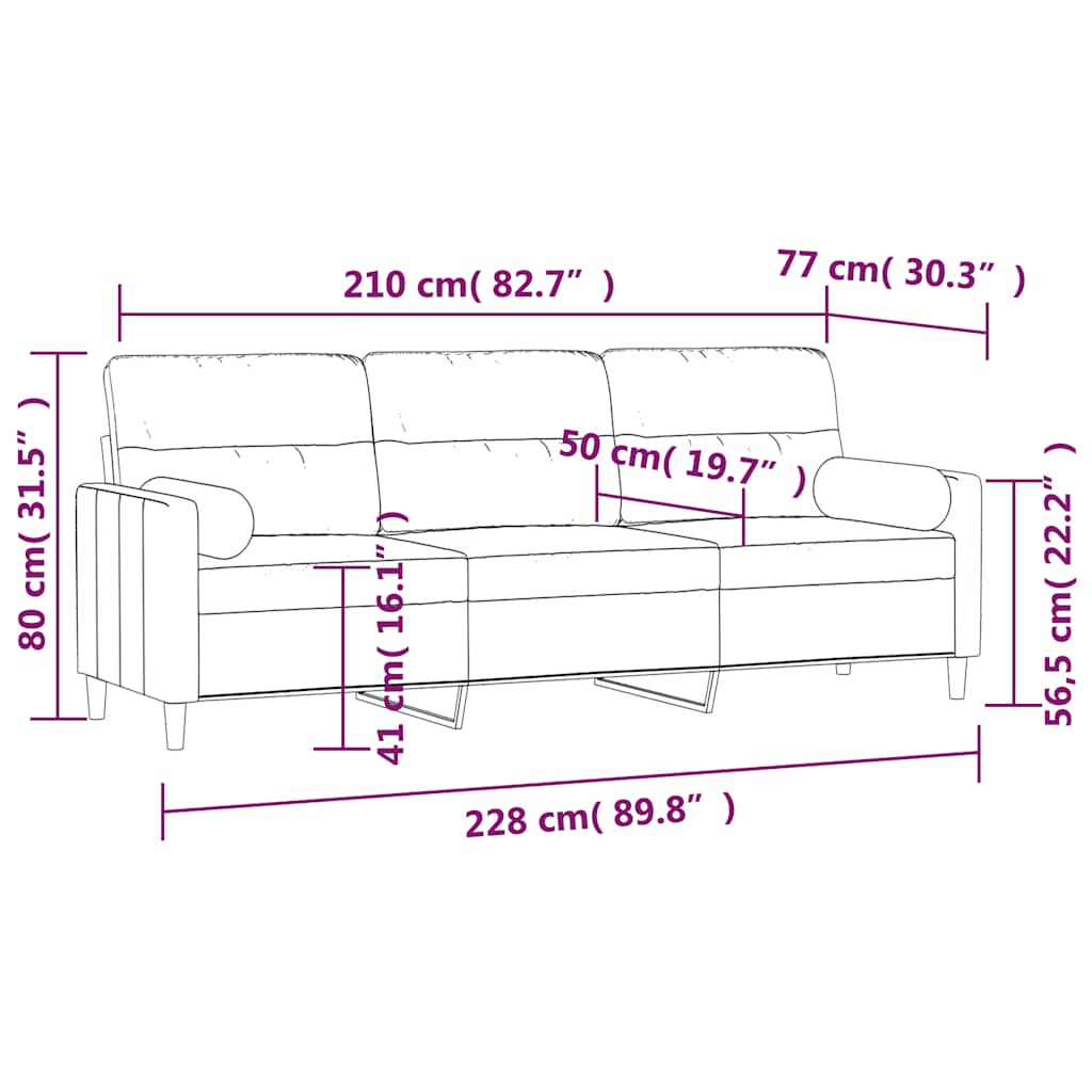 3Místná Pohovka S Polštáři A Poduškami Tmavě Šedá 210 Cm Textil