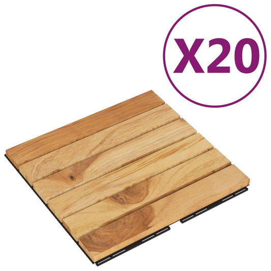 Terasové Dlaždice 20 Ks 30 X 30 Cm Masivní Teak Vertikální Vzor