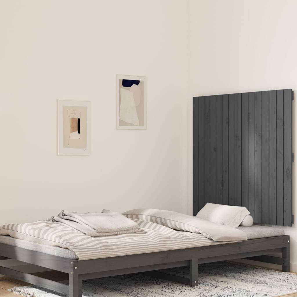 Nástěnné Čelo Postele Šedé 108 X 3 X 60 Cm Masivní Borové Dřevo Šedá