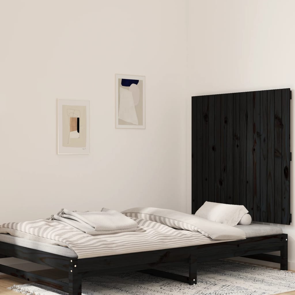 Nástěnné Čelo Postele Černé 95,5X3X60 Cm Masivní Borové Dřevo Černá