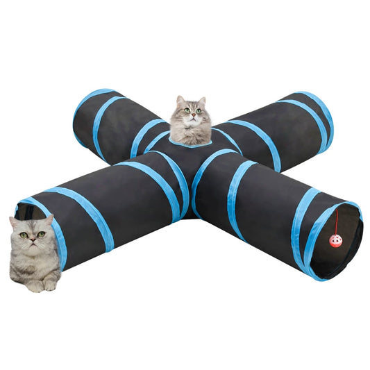Kočičí Tunel 4Cestný Černý A Modrý 132 Cm Polyester