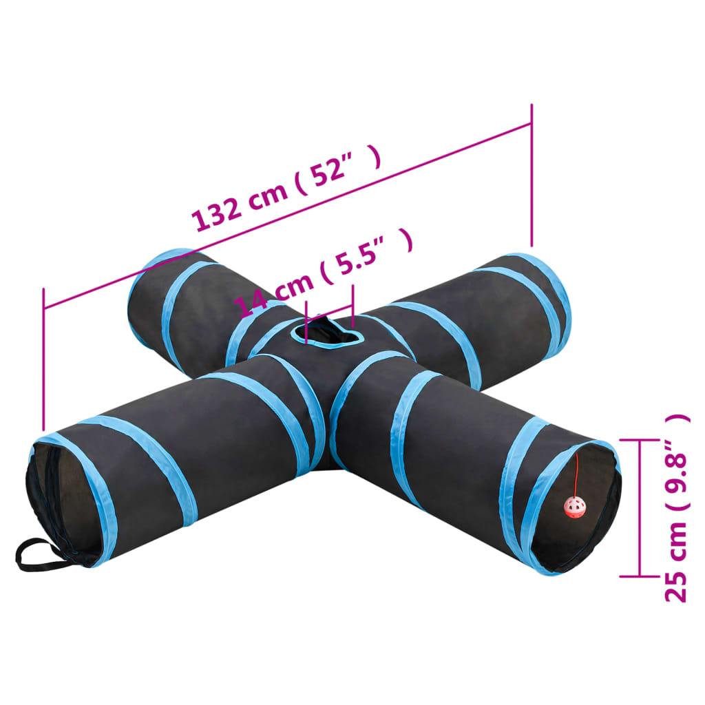 Kočičí Tunel 4Cestný Černý A Modrý 132 Cm Polyester