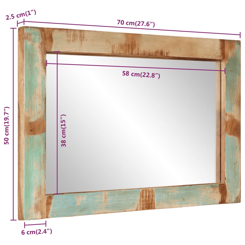 Zrcadlo 70 X 50 Cm Masivní Recyklované Dřevo A Sklo