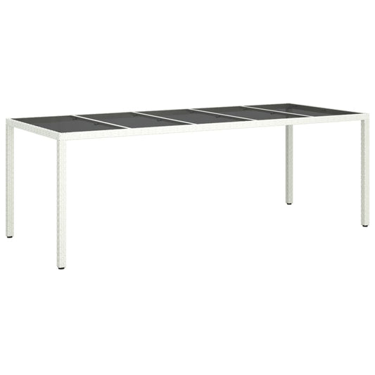 Zahradní Stůl Bílý 250 X 100 X 75 Cm Polyratan A Tvrzené Sklo