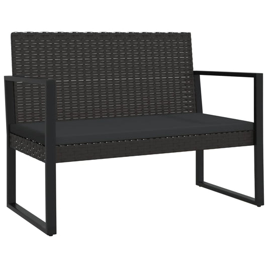 Zahradní Lavice S Poduškami Černá 106 Cm Polyratan