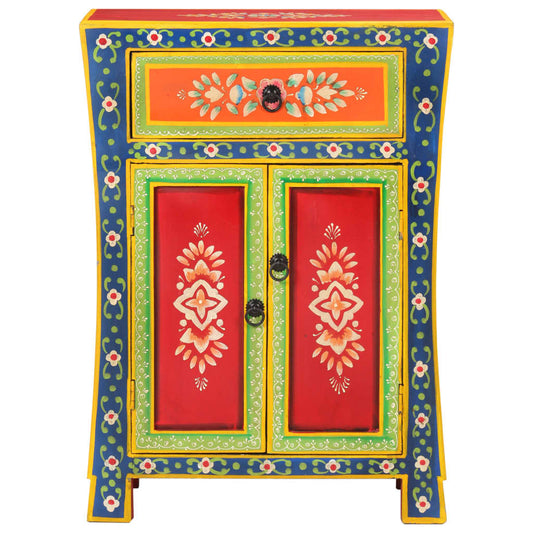 Ručně Malovaný Příborník 54X30X74 Cm Masivní Mangovníkové Dřevo