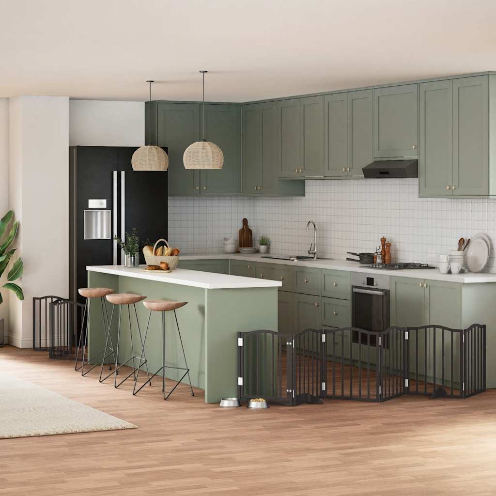 Zábrana Pro Psy S Dvířky Skládací 9 Panelů Černá 450 Cm Topol