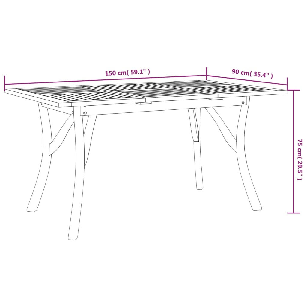 Zahradní Stůl 150 X 90 X 75 Cm Masivní Akáciové Dřevo