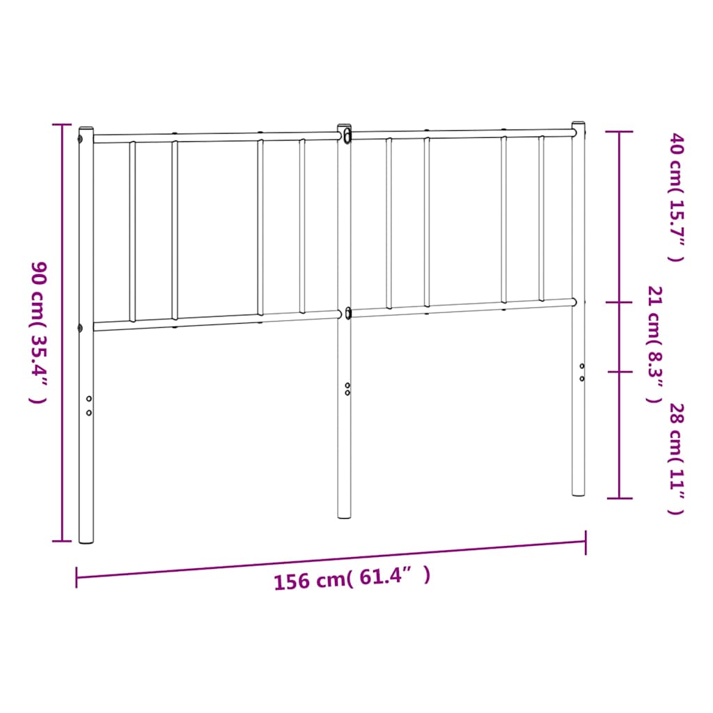 Kovové Náhradní Čelo Postele Černé 150 Cm