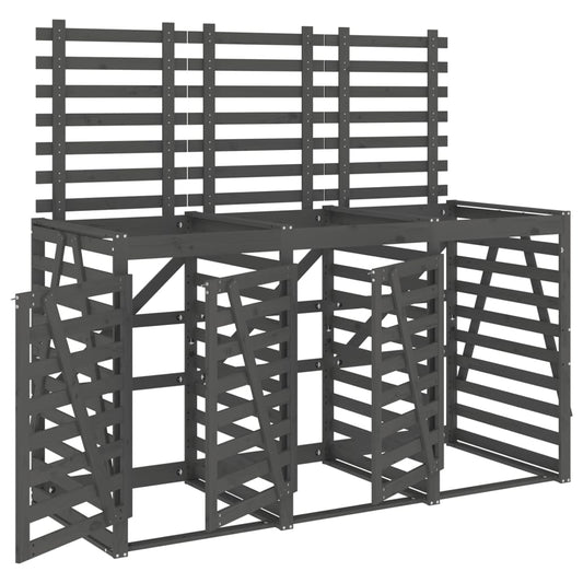 Úložný Box Na Tři Popelnice Šedý Masivní Borové Dřevo