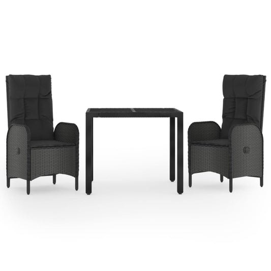 3Dílný Zahradní Jídelní Set S Poduškami Černý Polyratan