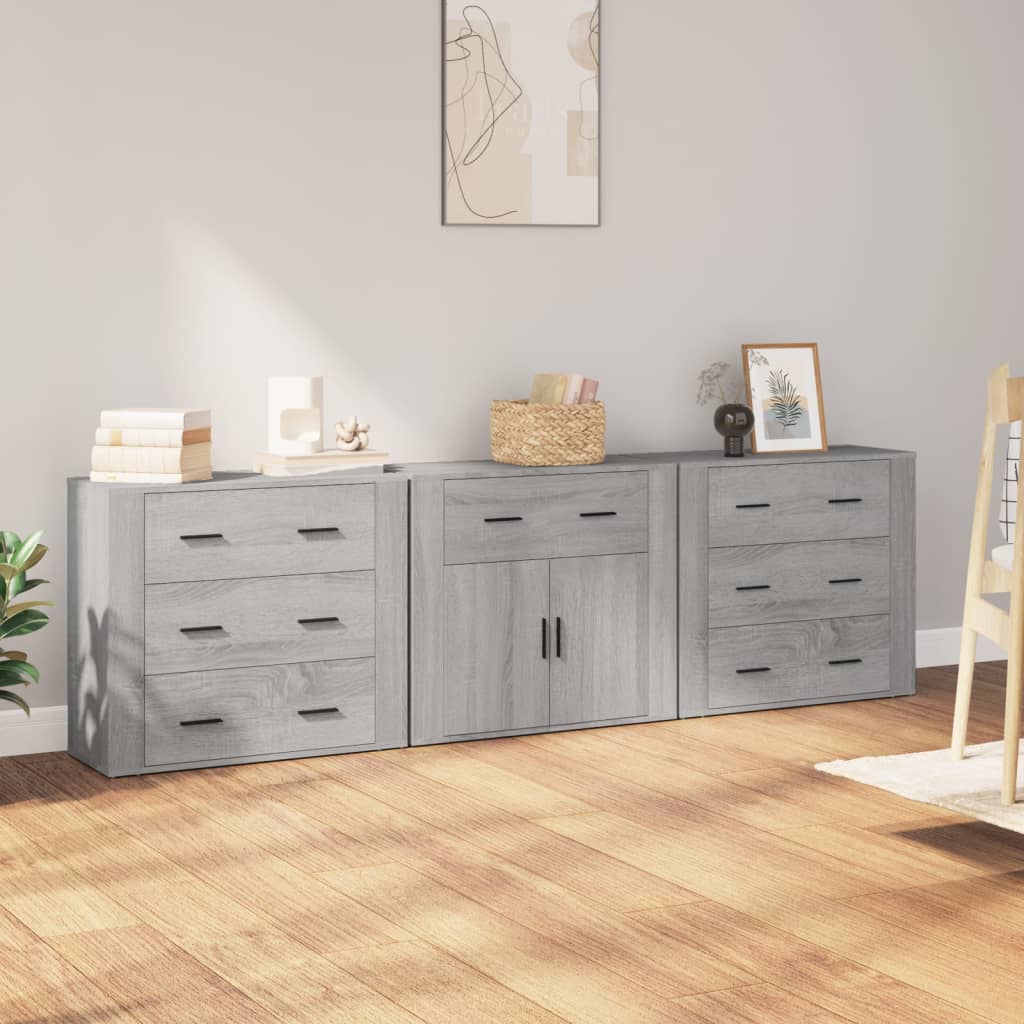 Příborníky 3 Ks Betonově Šedé Kompozitní Dřevo